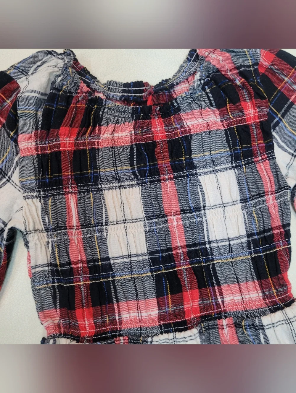 Old Navy Girls Plaid Dress in Red, Black & White Flannel, Smock Bodice, Size 8